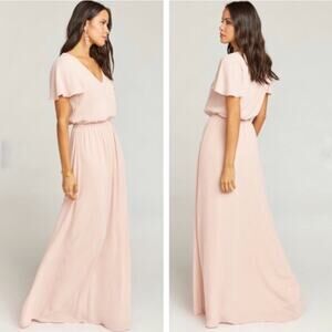 Show Me Your Mumu Michelle Maxi Dress Blush Pink Flutter Sleeve Size L